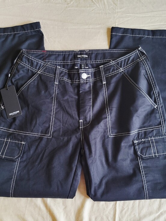 True Religion Other - True Religion Bobby Baggy Cargo Pant Mens 34 Jet Black White Stitch NWT